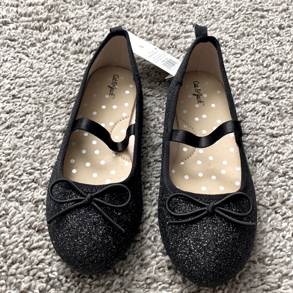 Cat & Jack Toddler Girl Black Glitter Flat Shoes